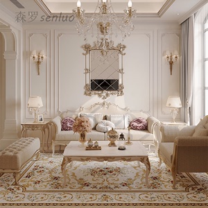 法式轻奢复古宫廷奶油风雕花三人沙发组合新古典浪漫客厅实木家具