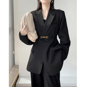 黑色西装套装女春秋新款韩版设计感小众时尚气质休闲小西服两件套