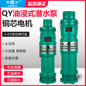 韩羽油浸式潜水泵380v三项QY高扬程大流量农田灌溉清水抽水泵