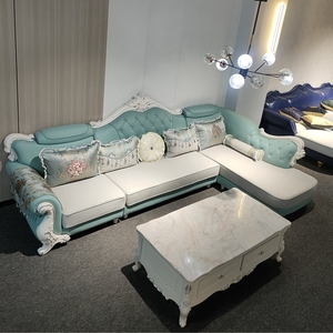 欧式沙发科技布艺沙发组合客厅大户型组合皮配皮沙发简欧皮布沙发