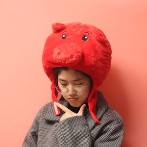 【2019年猪年吉祥物】红色福猪头套帽子猪猪男女生日礼物拍照道具