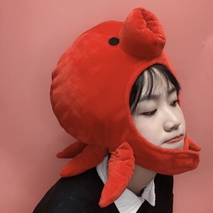 ins少女心可爱搞怪红色章鱼头套帽子毛绒玩具海洋动物帽拍照道具