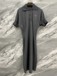 小众设计 极简风夏季收腰后不规则设计蝙蝠袖显瘦长裙 灰色连衣裙