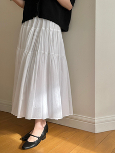 （少现白3黑2）韩国东大门代购OHAO气质百搭纯色褶皱显瘦半身裙女