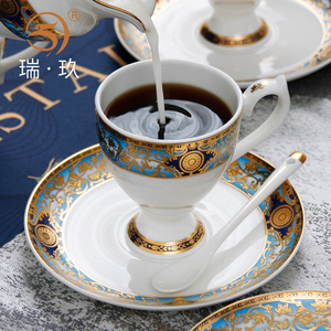 轻奢品质浮雕金骨瓷咖啡杯碟骨质瓷咖啡下午茶带碟送勺喝咖啡喝茶