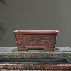 紫砂花盆长方形马槽盆仿古防老中国风民国唐宋古典风格做旧老物件