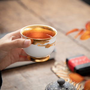 羊脂玉德化白瓷手工鎏金主人杯茶杯单杯黄金茶盏个人品茗茶杯茶具