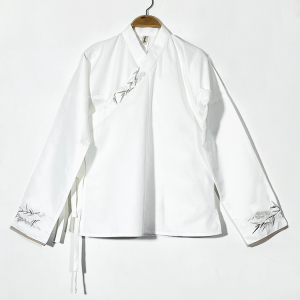 原创日常汉服女交领上衫白色上襦刺绣汉元素上衣单卖春秋打底上衣
