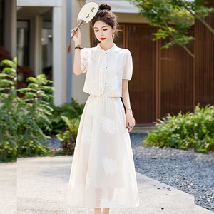 新中式改良旗袍年轻款国风套装高端气质连衣裙女夏季汉服元素裙子