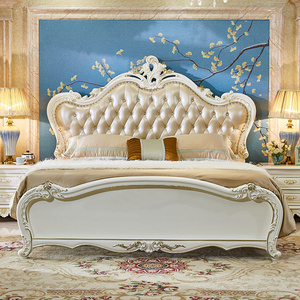 法莉娜欧式实木床真皮1.8米双人床别墅公主床主卧室奢华婚床 AH11