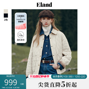 【三防面料】Eland衣恋夹棉棉服女短款华夫饼棉衣外套防水冬新款