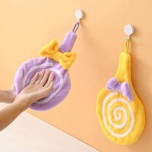 儿童专用棒棒糖擦手巾可挂式送挂钩可爱卡通款小孩吸水毛巾糖果色