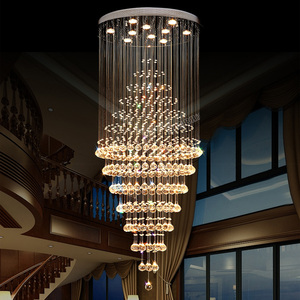 轻奢后现代LED复式楼梯圆形吊线灯别墅水晶客厅灯个性创意网红灯