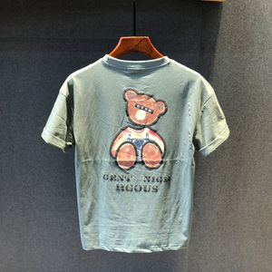 夏季新款薄款短袖T恤男士小熊修身韩版潮牌百搭弹力休闲纯棉衣服