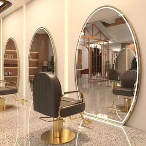 网红理发店镜子美发镜台发廊专用镜单面壁挂落地镜智能LED发光镜