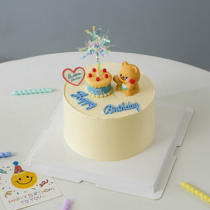 复古立体奶油黄油小熊头蛋糕装饰摆件卡通可爱腮红熊儿童生日插件