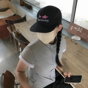 韩国设计师款字母星星刺绣可调节棒球帽夏ins街头平沿帽男女同款
