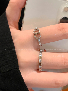个性复古经典猪鼻开口戒指女小众设计高级感指环方形镶钻夏季手饰