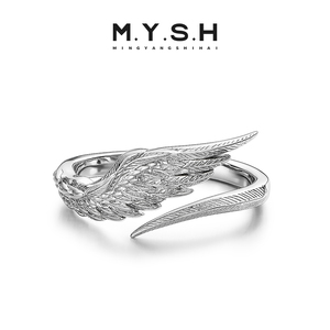 MYSH纯银守护天使戒指男士潮女百搭素圈羽毛翅膀指环礼物原创设计