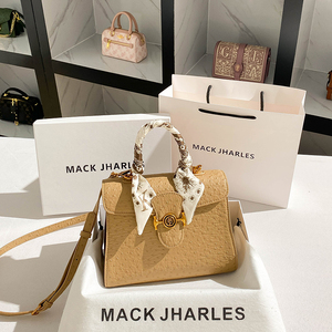 MACK JHARLES复古真皮鸵鸟纹手提包包2024新款高级感大容量凯莉包