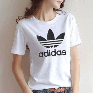 Adidas阿迪达斯三叶草短袖女夏季宽松运动服大logo白色T恤GN2899