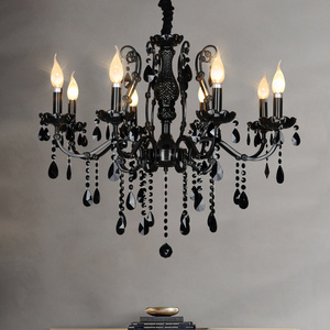 黑色水晶吊灯美式简约铁艺后现代餐厅卧室创意服装店个性蜡烛灯具