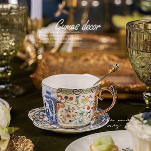 GUMAS家居花鸟虫兽双面系列陶瓷咖啡杯设计感中西合璧下午茶套装