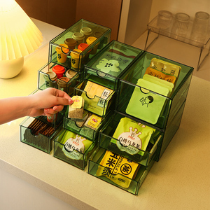 茶包收纳盒抽屉式透明亚克力储物盒子办公室茶水间桌面咖啡置物架
