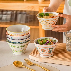 日式陶瓷釉下彩5英寸斗笠碗组合套装家用米饭碗小面碗防烫高脚碗