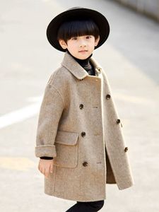 韩国儿童双面羊绒大衣男童呢子大衣2023新款秋冬款中长款毛呢外套