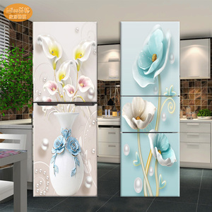 简约现代中式花卉冰箱贴纸装饰遮挡画贴画门贴膜防水自粘好清理