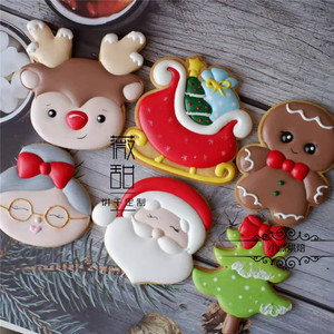 薇甜老师出品圣诞节鹿头糖霜饼干模具雪花球3d打印手工饼干印模