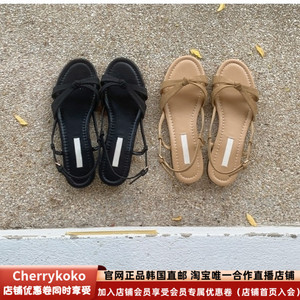 韩国代购cherrykoko官网正品2024.5月夏甜美蝴蝶结露趾平底凉鞋