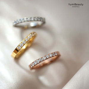 纯粹优雅~韩版钛钢镀18K玫瑰金微镶半圈满钻戒指男女结婚对戒指环