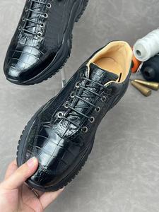 泰国新款时尚男士休闲鳄鱼皮鞋手工肚皮系带耐磨超轻厚底运动潮鞋