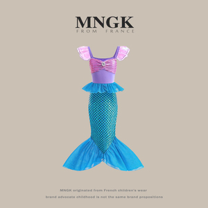 法国MNGK女童美人鱼公主裙夏季小女孩六一演出服装人鱼姬亮片裙子