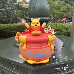 上海迪士尼国内代购小熊维尼蜂蜜罐卡通动漫爆米花桶斜挎包收纳桶