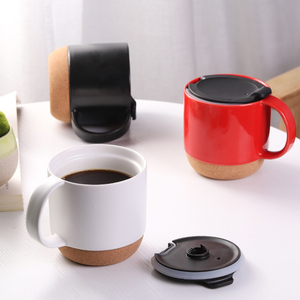 创意北欧软木马克杯陶瓷杯子咖啡杯办公室水杯早餐牛奶杯带盖定制
