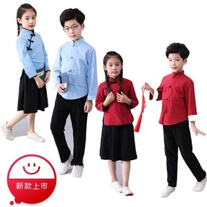 小男孩幼儿童宝宝中式民国棉麻唐装五四青年学生表演出古装汉服装