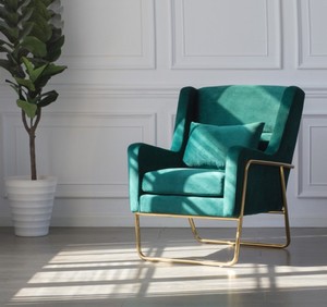 轻奢金属脚单人沙发椅北欧简约现代休闲椅墨绿色设计师小户型沙发