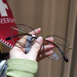 淡泊眼镜纯钛圆款眼镜框配近视眼镜高度数黑金细框网红款素颜镜框