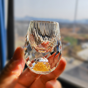金箔白酒杯水晶玻璃家用高档小号一口子弹杯中式一品江山金山酒盅