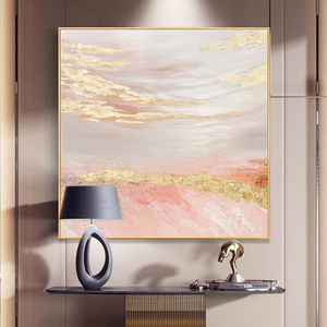 手绘油画金箔粉色抽象玄关装饰画现代轻奢客厅沙发背景墙美式挂画