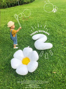 白数字气球生日拍照宝宝装饰布置儿童1周岁两2岁3花朵雏菊太阳花