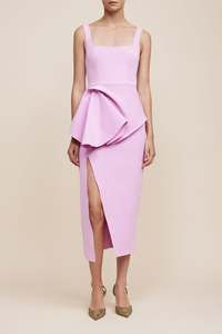 Acler澳洲正品代购粉色褶皱无袖中长紧身连衣裙高开叉礼服