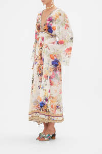 Camilla澳洲正品代购仙女贵妇真丝印花朵钉珠小众度假连衣裙中长