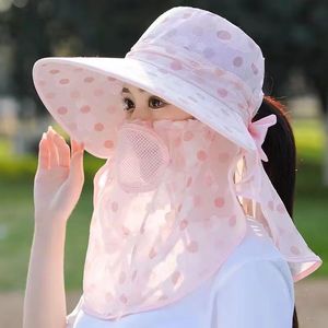 夏季女士遮阳帽韩版大檐口罩披肩帽透气网防晒帽户外采茶帽采茶帽