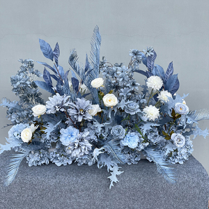 蓝色婚庆花艺仿真花婚礼布置排花路引花点花背景舞台迎宾区装饰花