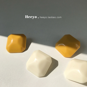 Heeyo 港风夸张方形黄色银耳钉耳夹ins复古几何白色简约树脂耳环