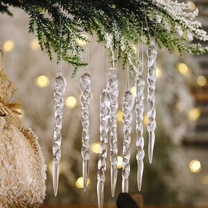 圣诞节装饰品透明冰条雪花白色立体圣诞树挂件挂饰12个装拍照道具